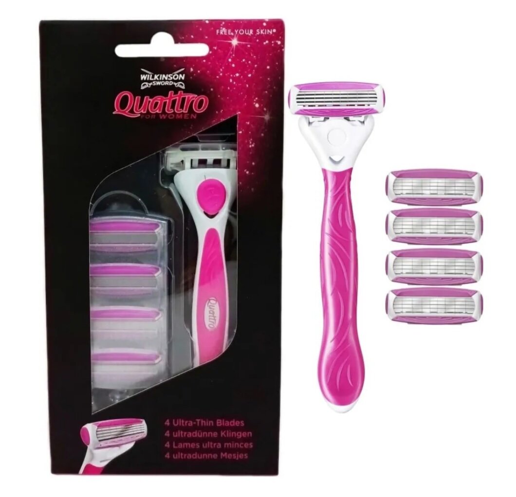 Бритвенный женский станок Wilkinson Sword Quattro for Women + сменные кассеты для бритвы (5 шт)