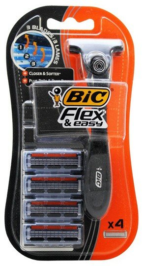 Набор из 3 штук Мужская бритва BIC FLEX HYBRID 3 лезвия, 1 станок + 4 кассеты