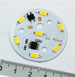 LED modul PCB-220-LM5730-7SMD-WW 250Lm 3W 3000k Warm White (D-40mm, 220V, прямого подключения) [83], Модуль светодиодный