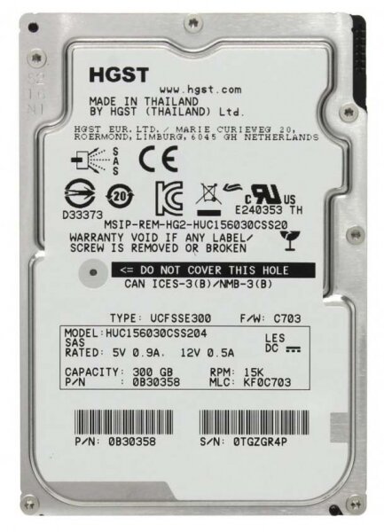 Жесткий диск HGST HUC156030CSS204 300Gb 15000 SAS 25" HDD