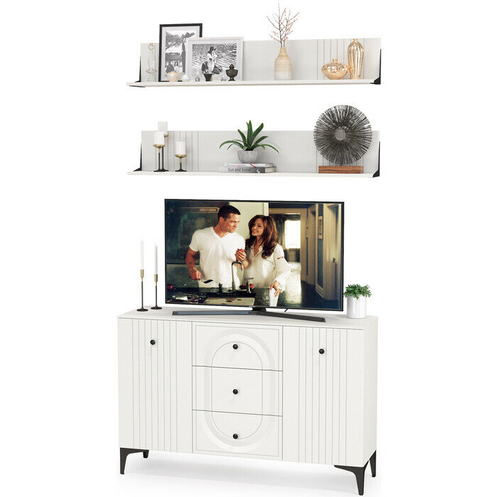 фото Гостиная Моби Валенсия № 089, цвет ЛДСП белый шагрень/МДФ белый шагрень (1025336)