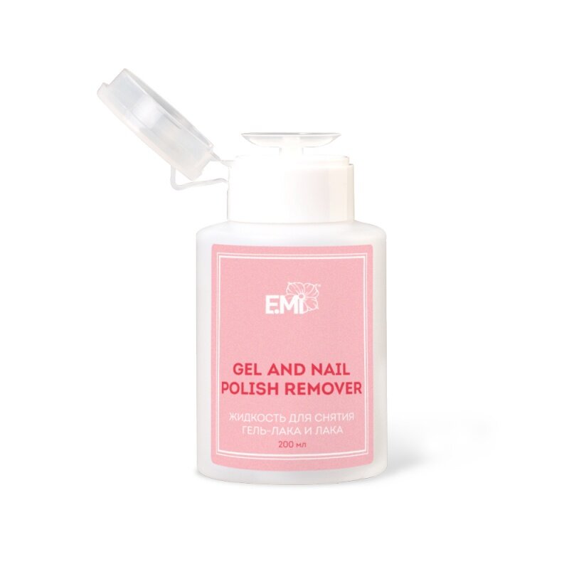 Жидкость для снятия гель-лака Gel and Nail Polish Remover E.mi в помпе, 200 мл