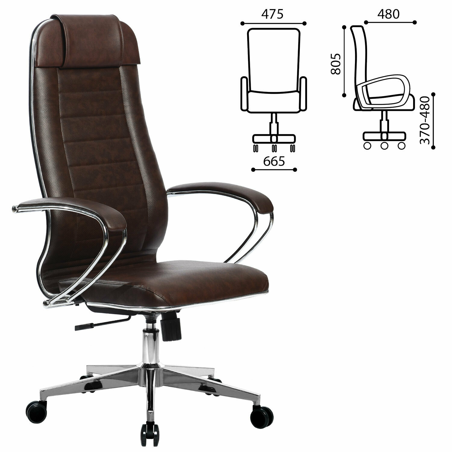 Кресло офисное метта "К-29" хром, экокожа, сиденье и спинка мягкие, темно-коричневое - фотография № 2