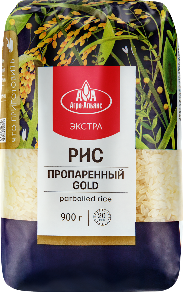 Рис пропаренный агро-альянс Gold, 900г