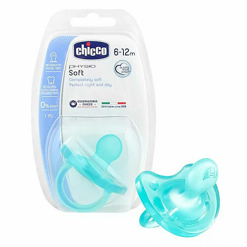 Chicco Пустышка Physio Soft 6-12 мес силиконовая голубая, 1 шт