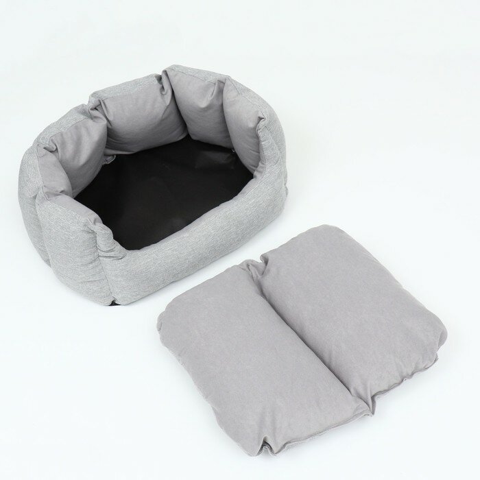 Пижон Лежак с подушкой рогожка, вельвет, 50 х 40 х 23 см,серый - фотография № 5