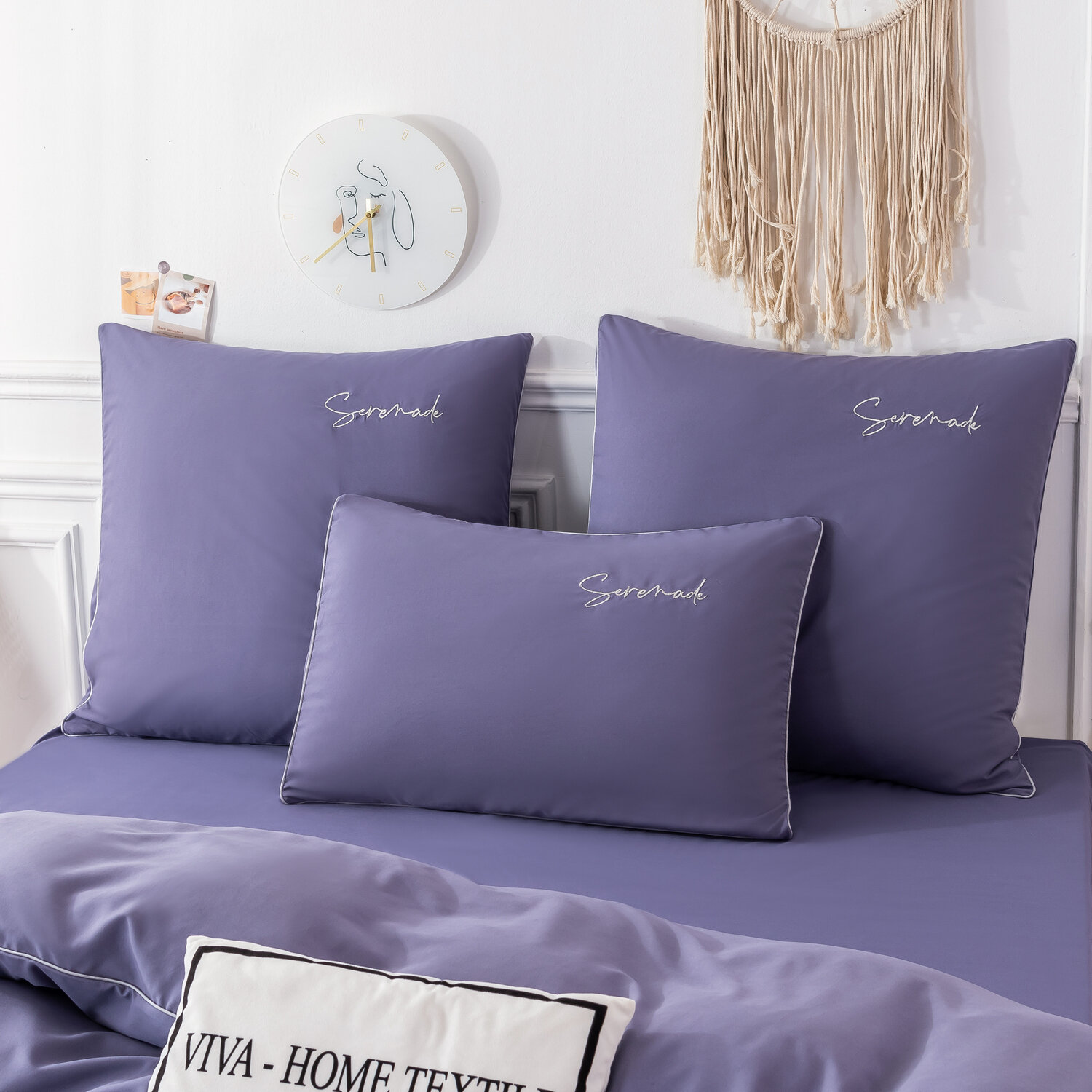 Комплект постельного белья Однотонный Сатин Вышивка на резинке CHR051 - фотография № 6