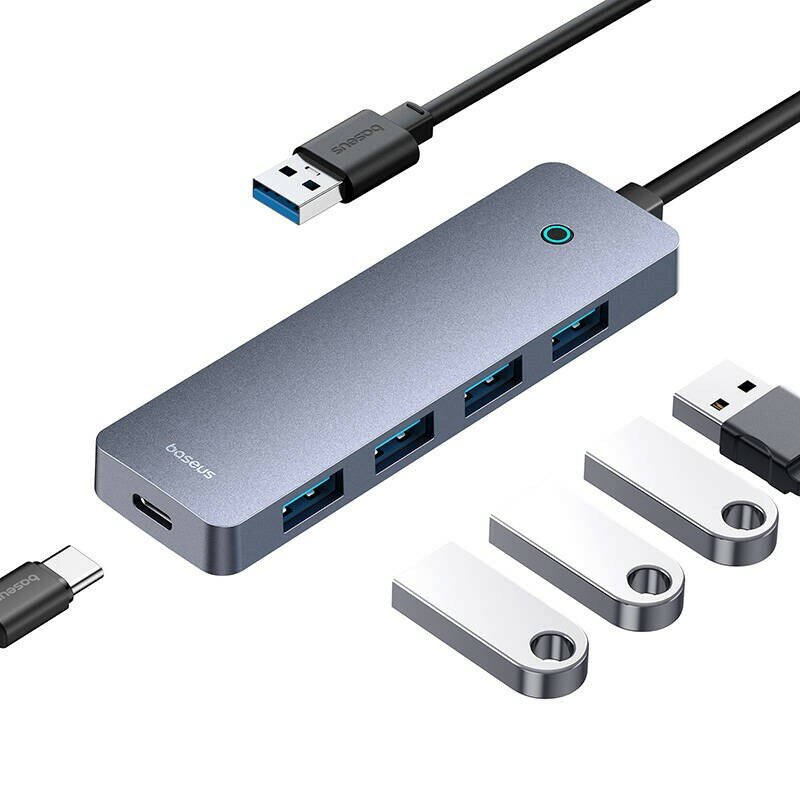 Хаб концентратор Baseus UltraJoy Series 4-Port HUB Lite 50см Серый космос (USB-A - USB3.0*4+Type-C5V) B0005280B811-01