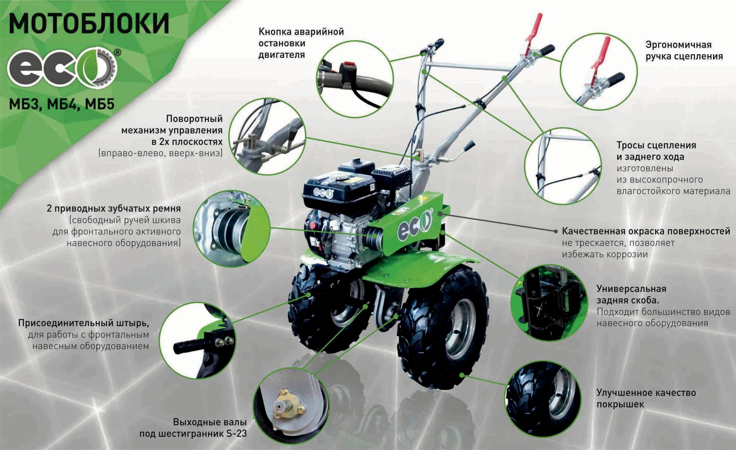 Мотоблок ECO МБ4-701 (7 л.с.)(колеса 4x10+фрезы)/собран в России - фотография № 2