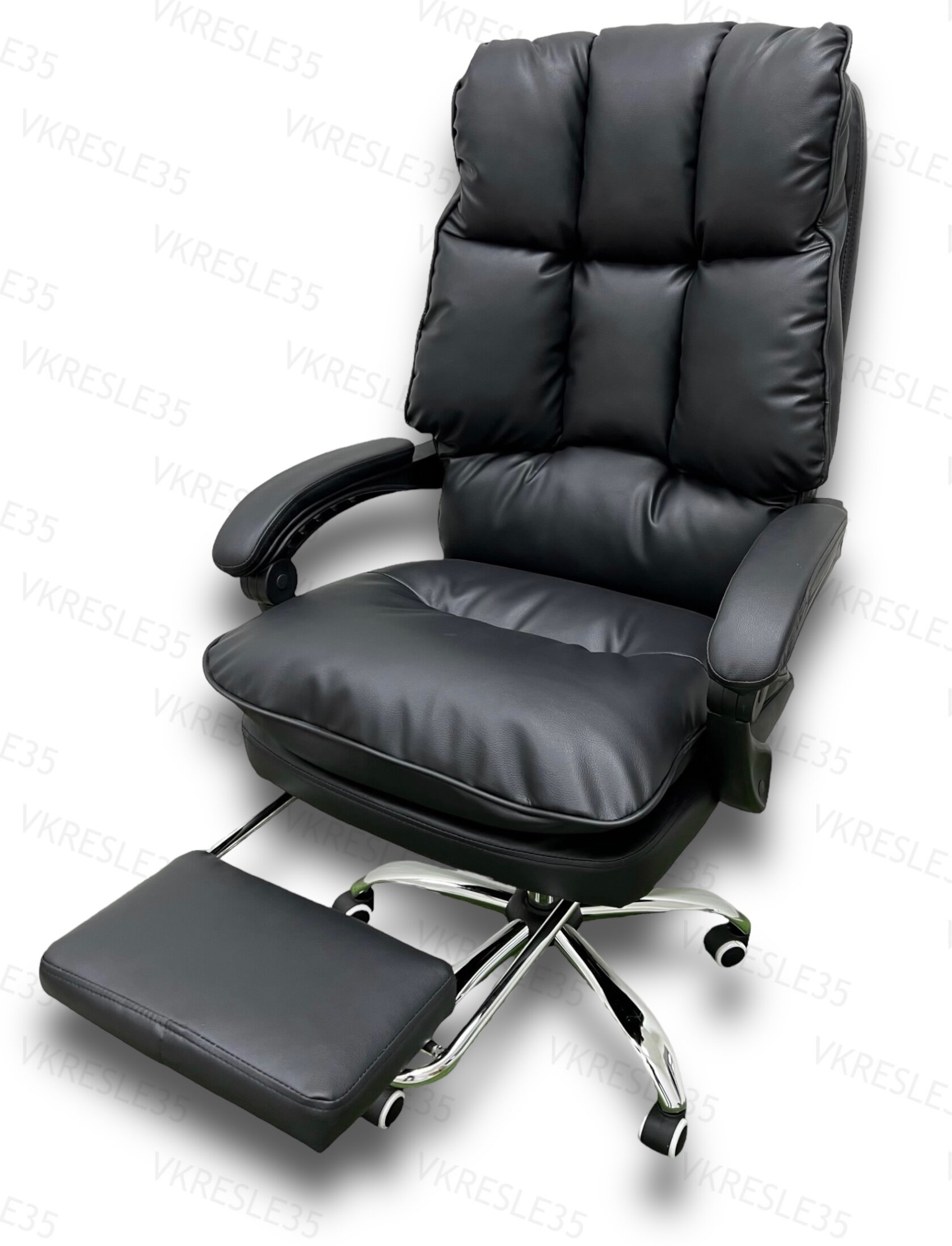 Кресло Руководителя, Мягкое компьютерное кресло, с Подставкой для ног, цвет Черный