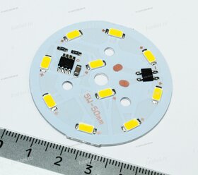 LED modul PCB-220-LM5730(2835)-10SMD-WW 450Lm 5W 3000k Warm White (D-50mm, 220V, прямого подключения) [90], Модуль свето электротовар