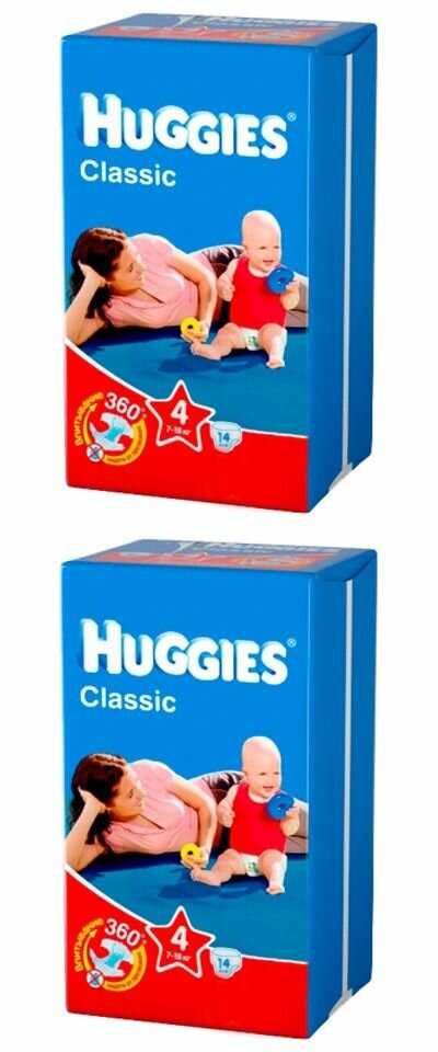 фото Huggies подгузники Classic Soft&Dry, дышащие, 4 размер, 7-18 кг, 14 шт - 2 уп.