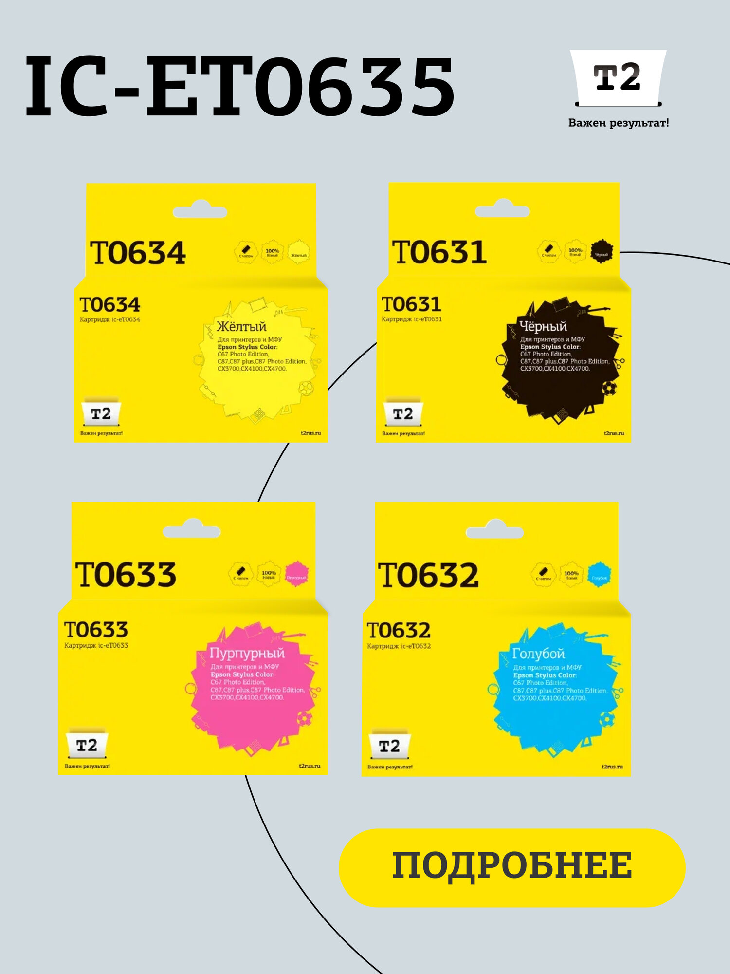 Комплект картриджей T2 IC-ET0635 Black, Cyan, Magenta, Yellow для Epson Stylus Color C67PE / C87 / CX3700 / CX4100