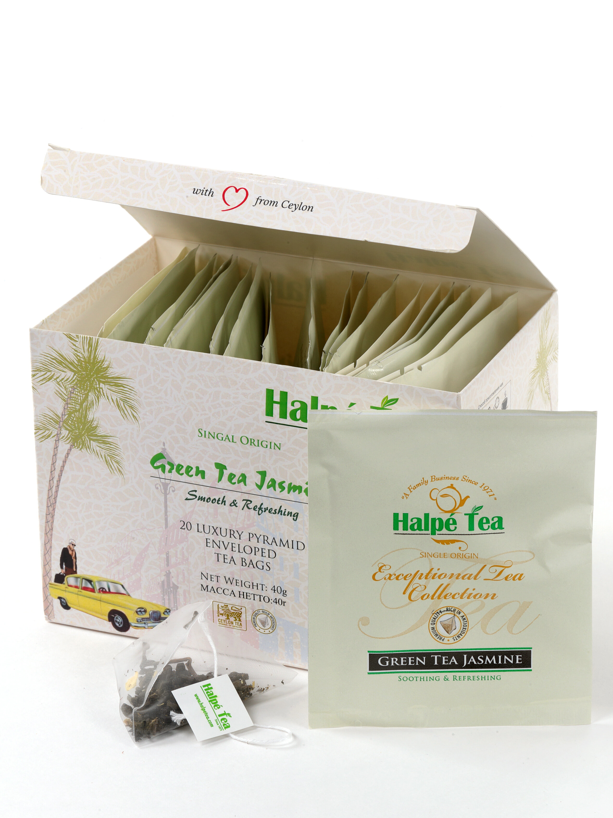 Премиальный зеленый чай со вкусом жасмина Green tea jasmine (20 пирамидок) HALPE TEA