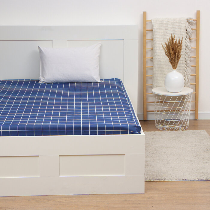 фото Простыня 1,5 сп Экономь и Я "Таттерсол" цв.синий, 150*215±3 120 гр/м2,100%хлопок,бязь