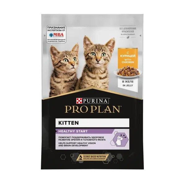 Влажный корм для котят Purina Pro Plan KITTEN Nutri Savour Junior Chicken, с курицей, 6 шт. х 85 г (кусочки в желе)