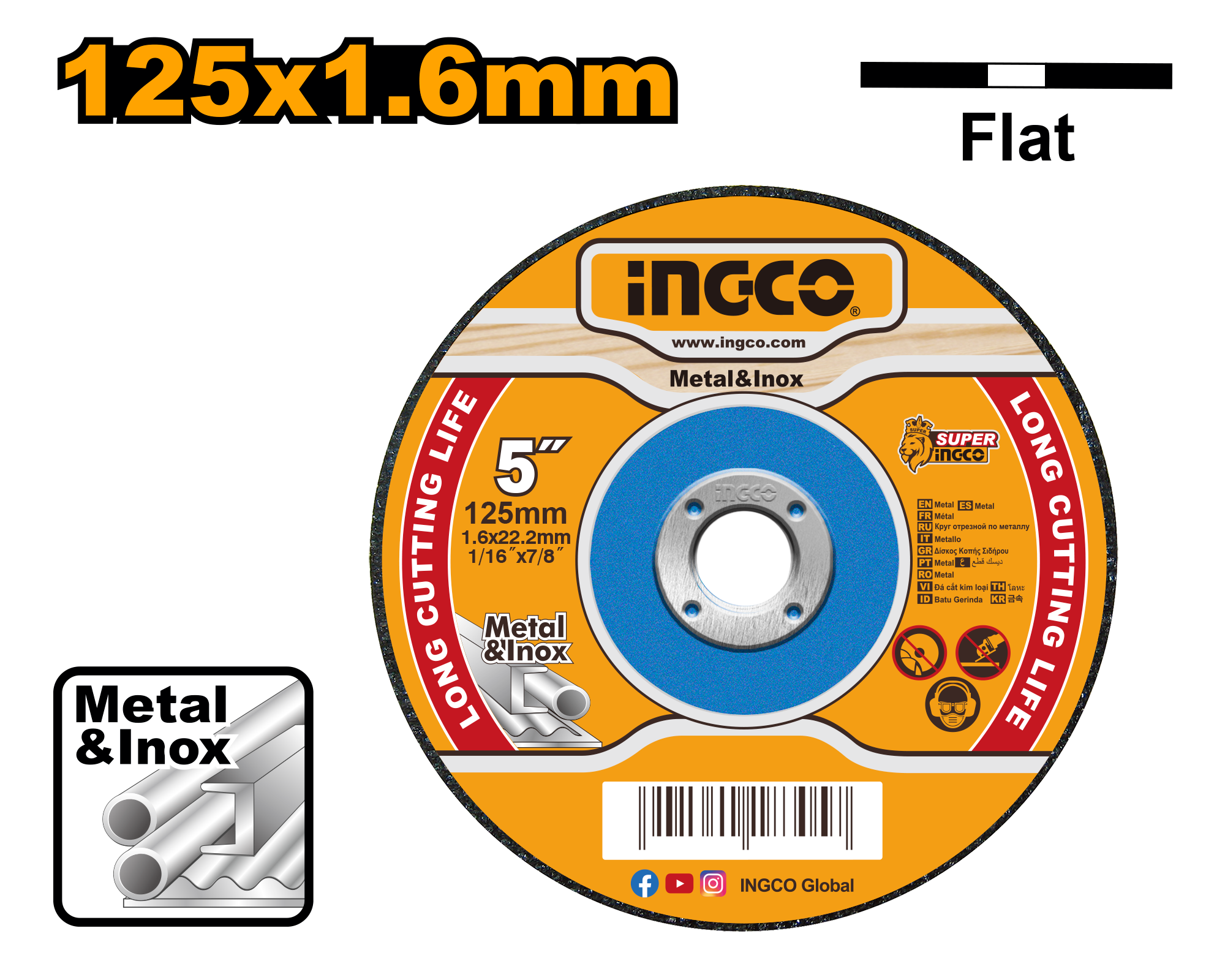 фото Круг отрезной по металлу INGCO MCD301252 125x1.6x22.2 мм Metal/Inox