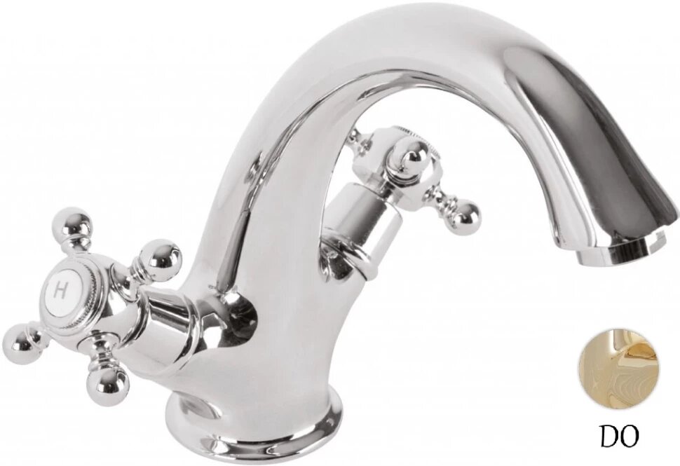 Смеситель для раковины с донным клапаном золото 24 карат, ручки золото 24 карат Cezares Golf GOLF-LS1-03/24