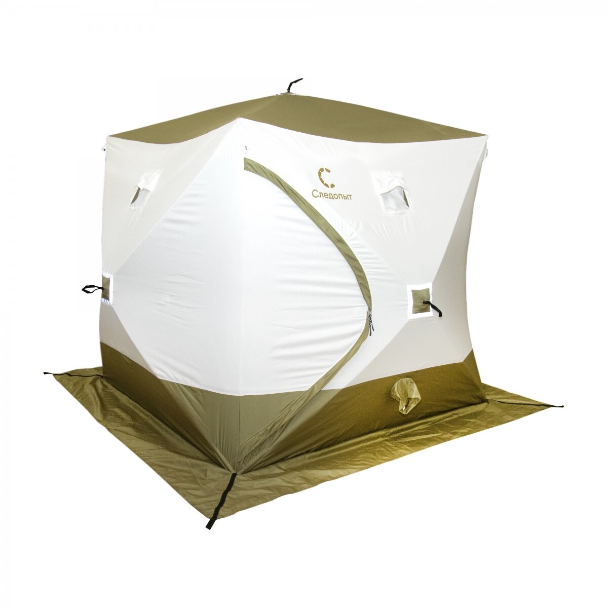 Палатка зимняя куб следопыт "Premium" 2,1х2,1 м, S по полу 4,4 кв. м, 3 слоя, 2 двери, цв. олив/бел, PF-TW-40