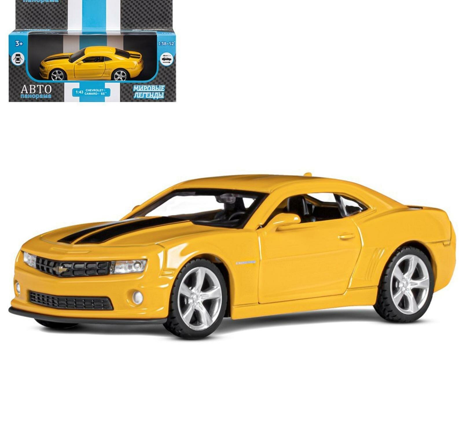 Машина металлическая Chevrolet Camaro SS, 1:43, открываются двери, инерция, цвет жёлтый