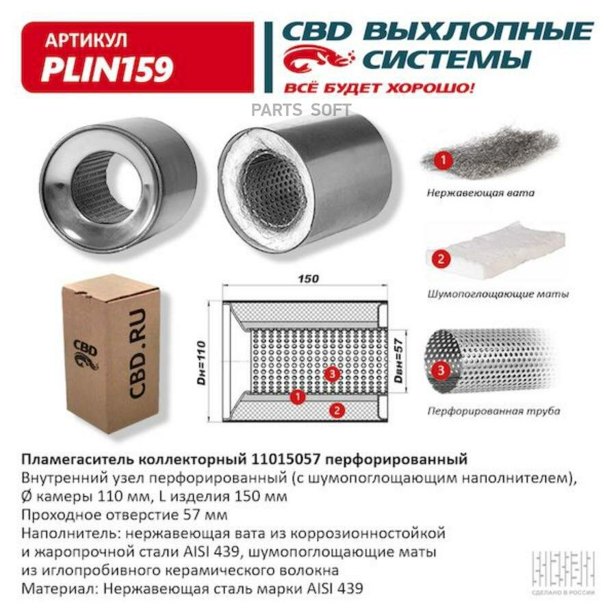 CBD PLIN159 Пламегаситель коллекторный 11015057 перфорированный, из Нерж.стали. CBD. PLIN159