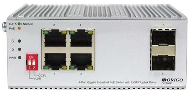 Unmanaged Industrial Switch 4x1000Base-T PoE, 2x1000Base-X SFP, PoE Budget 60W, Surge 4KV, -40 to 75°C