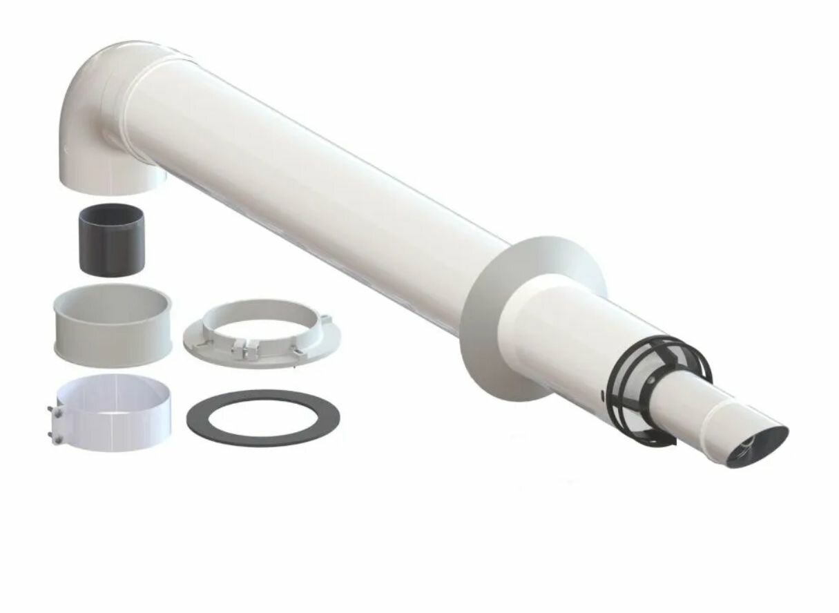 фото Комплект коаксиального дымохода утдк, 60х100 - 750мм, антилёд алюминий универсальный, кроме Immergas, Navien (серий Deluxe Pluse Coaxial, Deluxe Coaxial, SMART TOK)