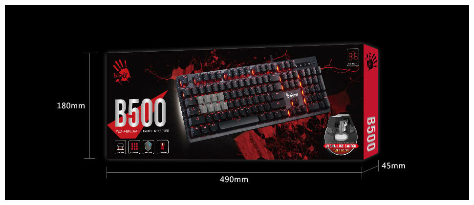 Клавиатура игровая проводная A4Tech Bloody B500 серый