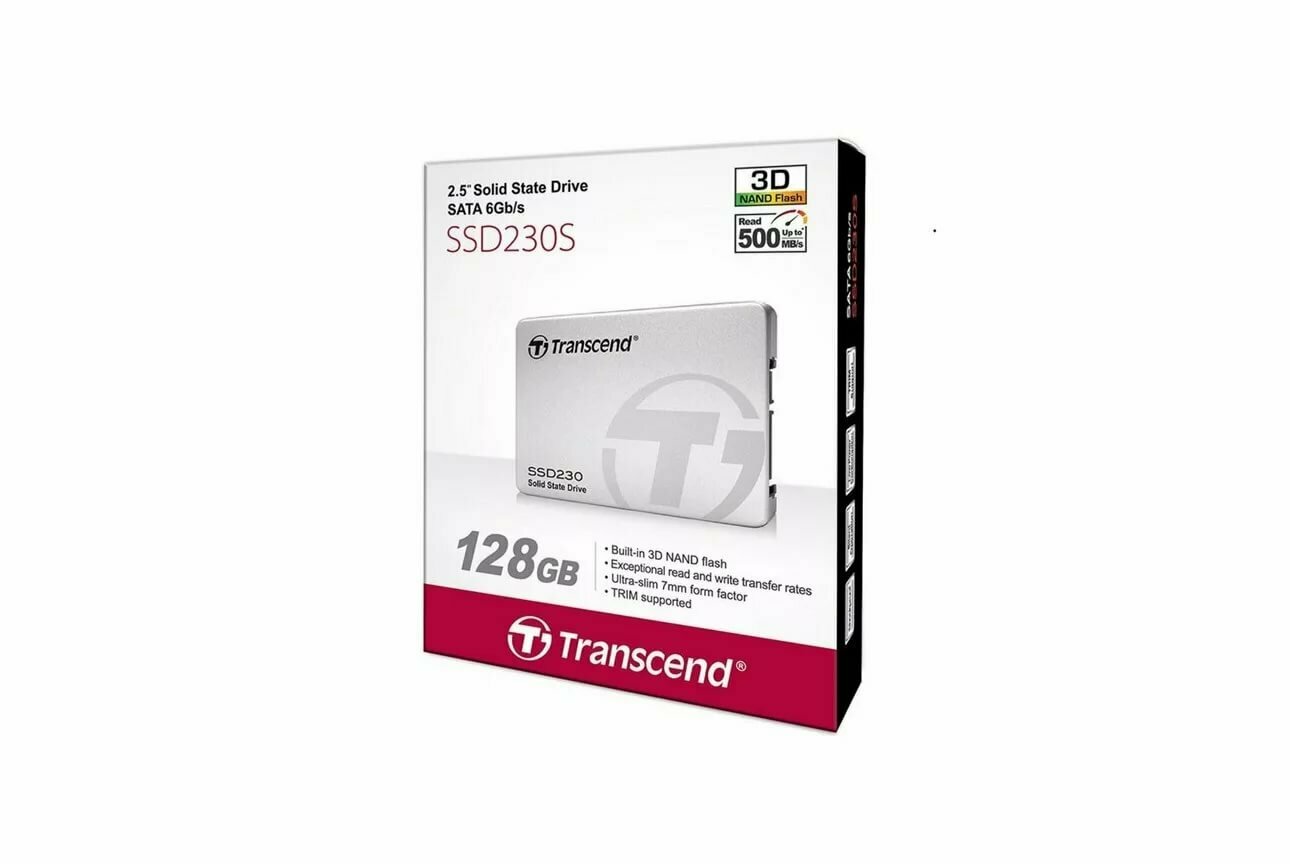 Накопитель SSD Transcend TS128GSSD230S SSD230S /SATA III/128GB /Скорость чтения 560МБайт/с Скорость записи 480МБайт/с