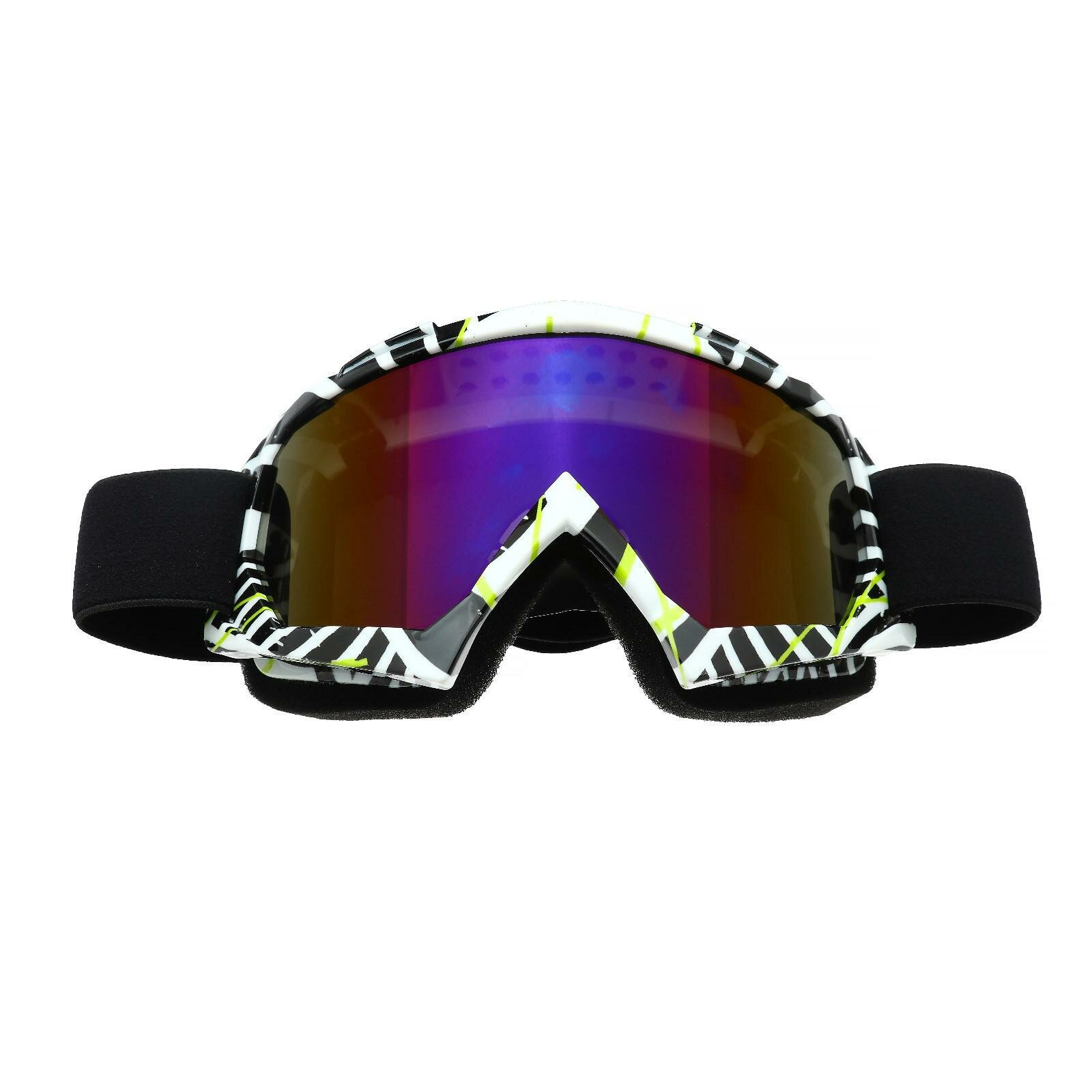 Очки-маска для езды на мототехнике стекло сине-фиолетовый хамелеон бело-черные ОМ-19 (1шт.)