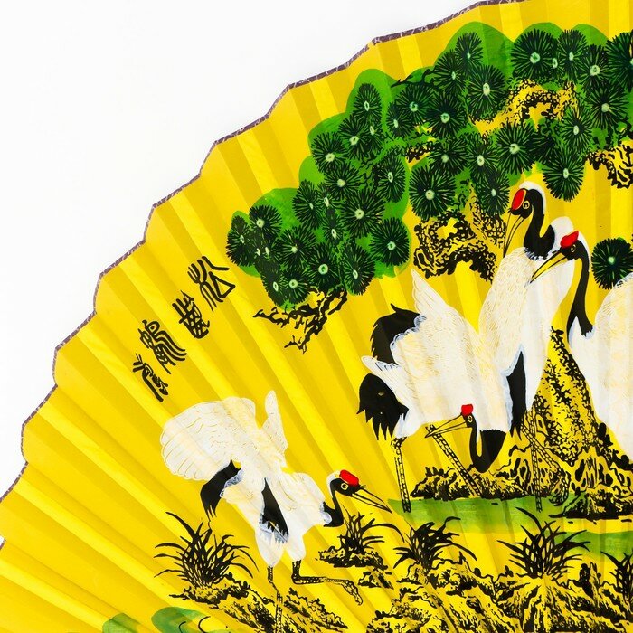 Веер бамбук, текстиль h=90 см "Журавли" жёлтый - фотография № 2