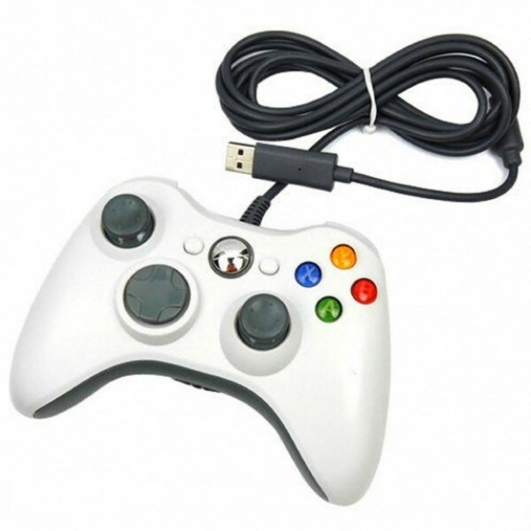 Джойстик проводной Controller для игровой приставки Xbox 360 (Белый)