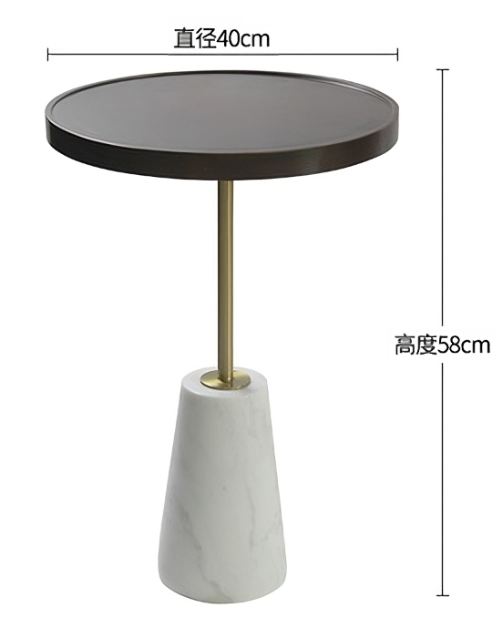 Кофейный столик на ножке из белого мрамора в виде конуса (белый + дерево 40*57 см)
