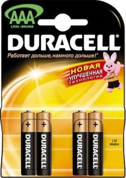 Батарейка алкалиновая Duracell Basic, AAA, LR03-4BL, 1.5В, блистер, 4 шт. Duracell 477834