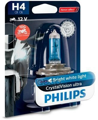 Лампа Галогеновая Crystalvision Ultra Moto H4 P43t-38 12в 35вт 3700k Bw Philips арт. 12342CVUBW