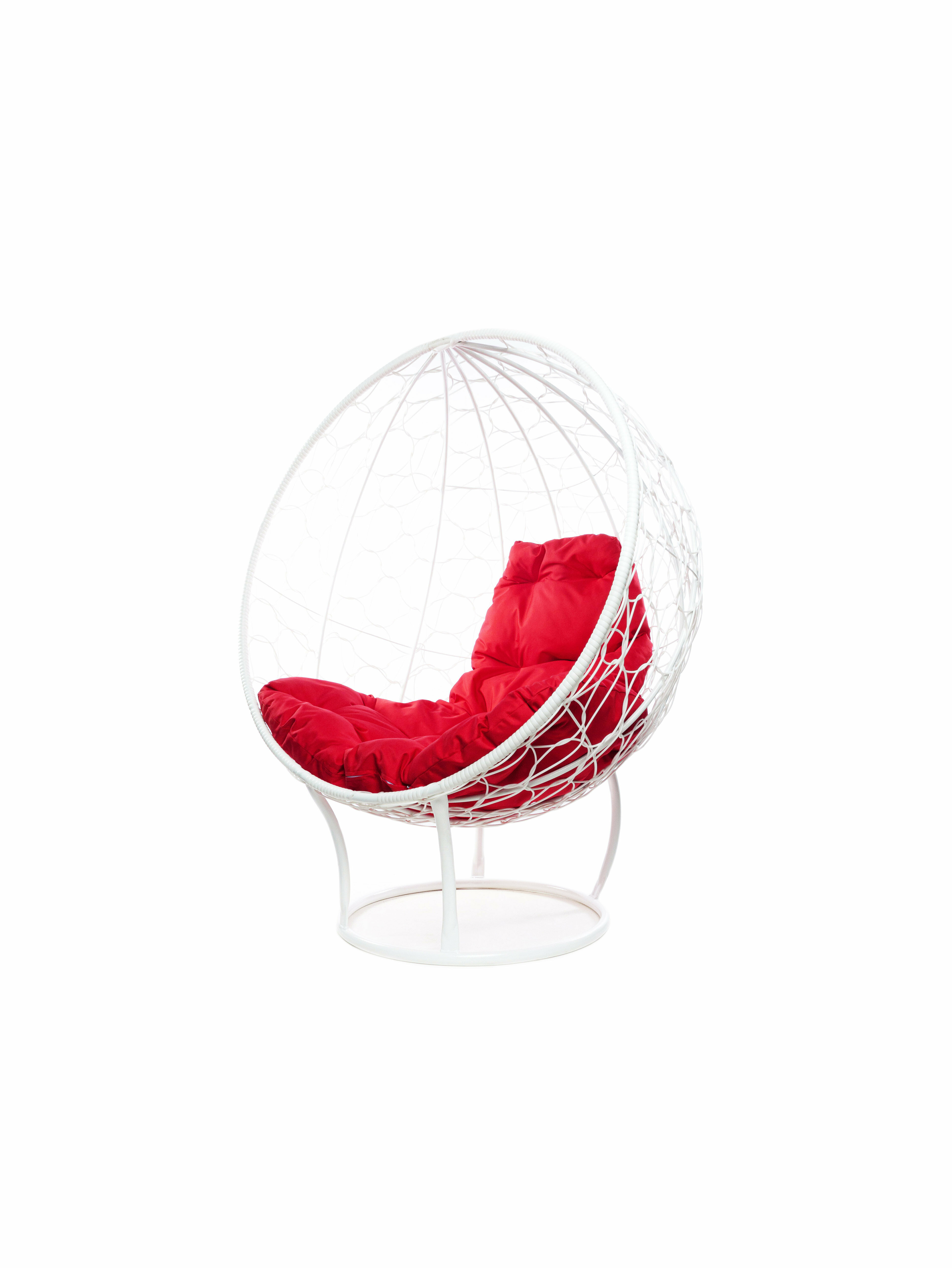 Кресло на подставке ротанг белый, красная подушка - фотография № 2