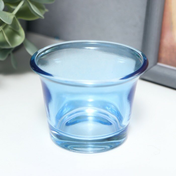 Подсвечник стекло на 1 свечу "Глянец" синий 4,7х6,2х6,2 см - фотография № 3