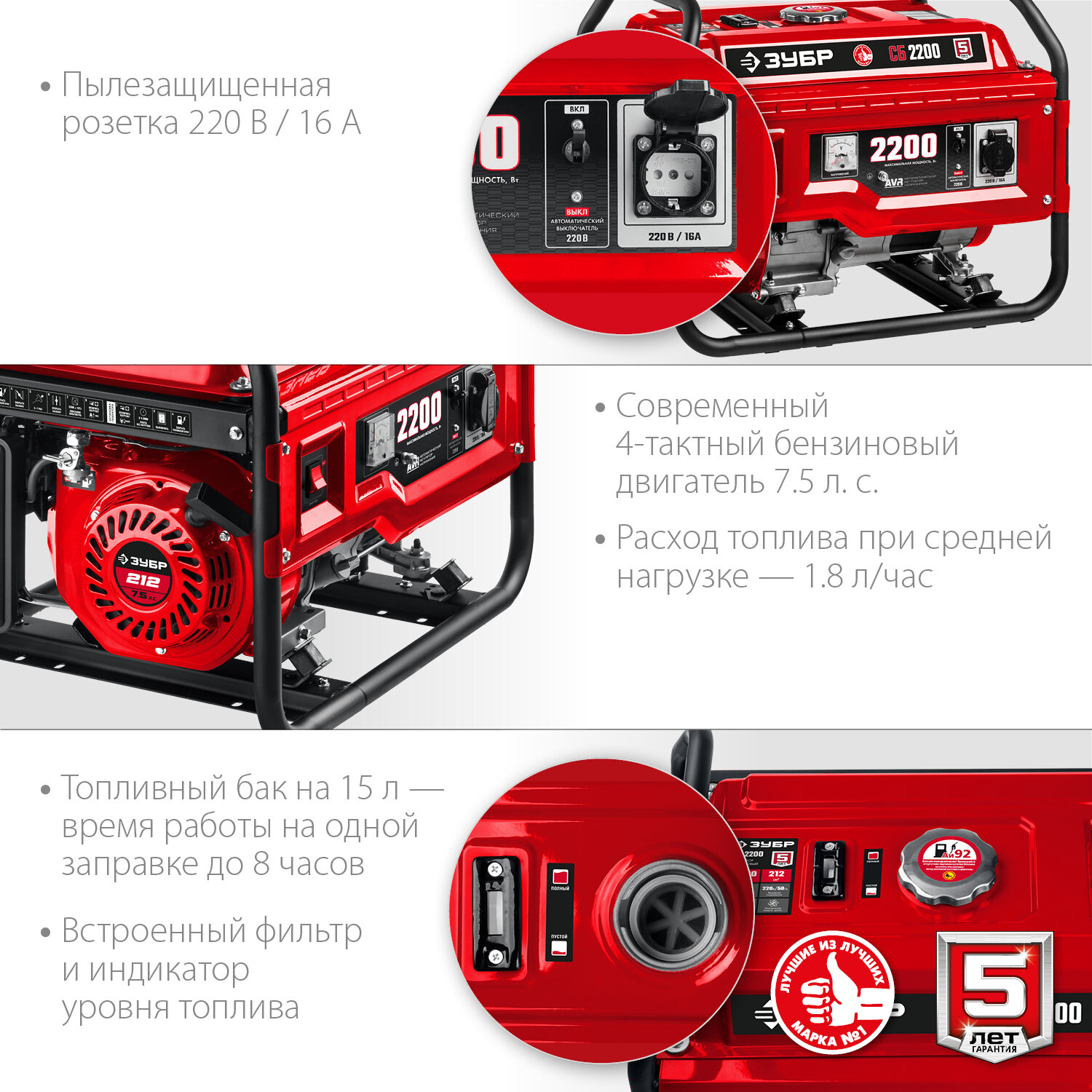 ЗУБР 2200 Вт, бензиновый генератор (СБ-2200) - фотография № 3