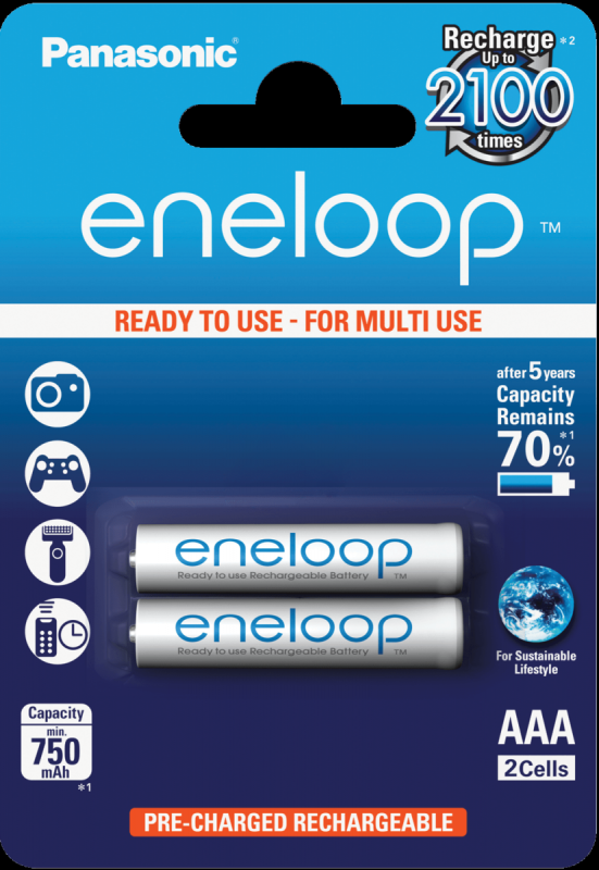 Аккумулятор Panasonic Eneloop (BK-4MCCE/2DE), ААA, 750mAh, 2шт блистер