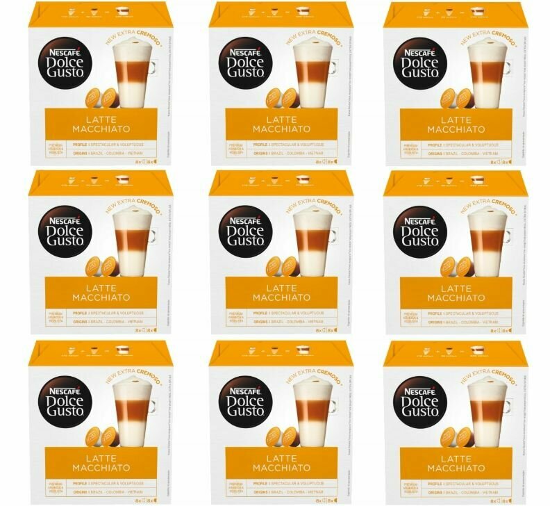 Капсулы Dolce Gusto Latte Macchiato 9 x 16 / Нескафе Дольче Густо Латте Макиато 144 капсулы - фотография № 1