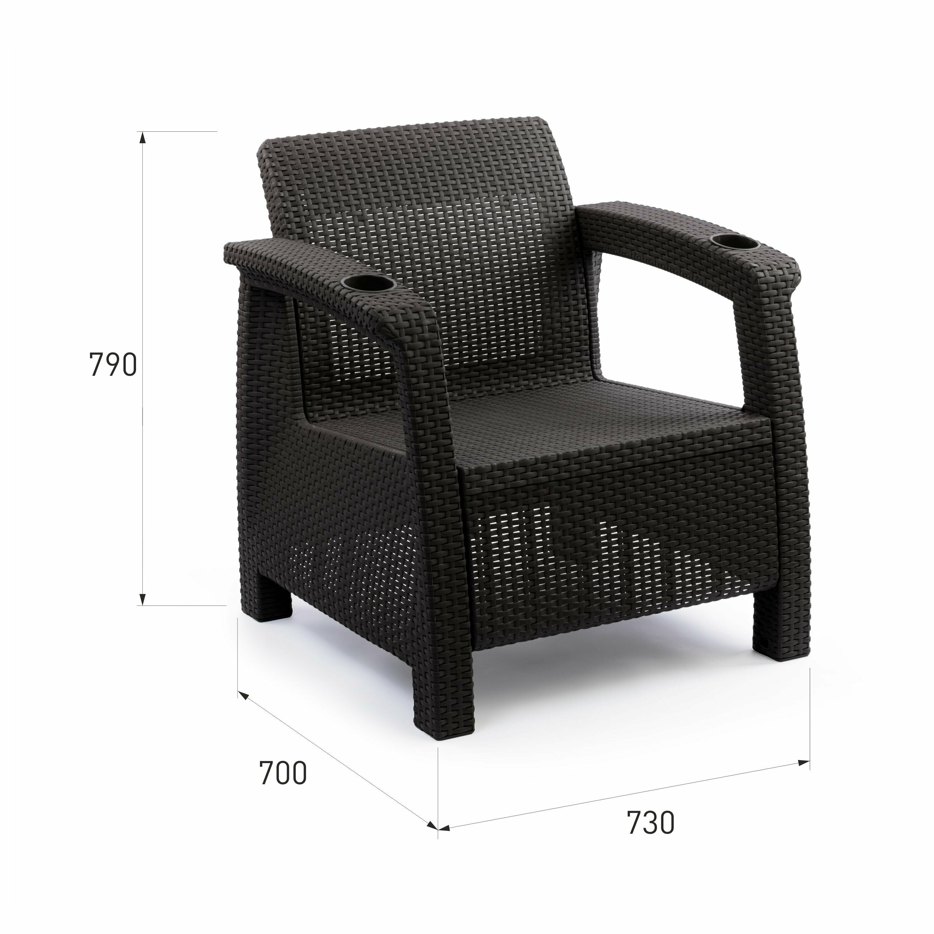 Комплект мебели YALTA BIG FAMILY 2 ARMCHAIR (Ялта) темно-коричневый (без подушек) из пластика под искусственный ротанг - фотография № 2