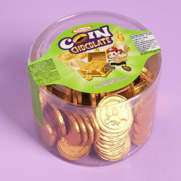 Монеты Tayas coin chocolate золотистые с какао из шоколадной глазури, 5 г - фотография № 1