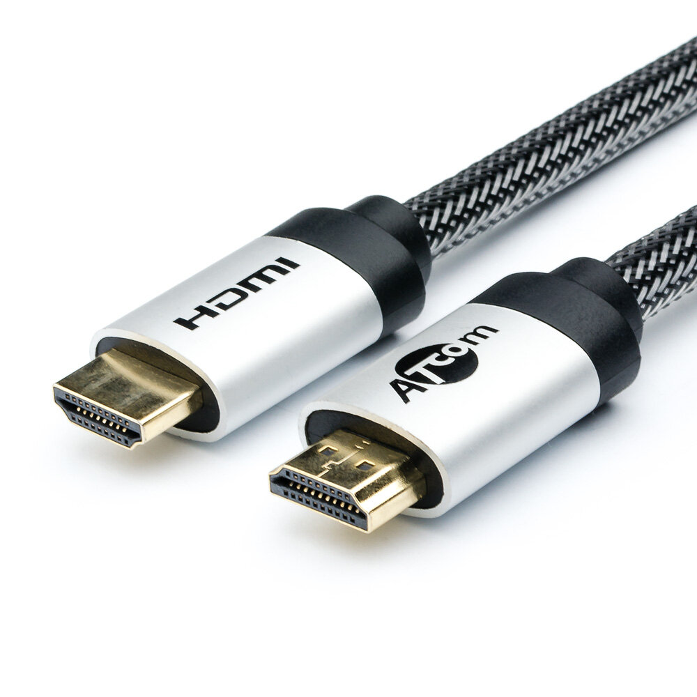 Кабель HDMI 2 m (HIGH speed, Metal gold, в чулке, блистер), AT5265