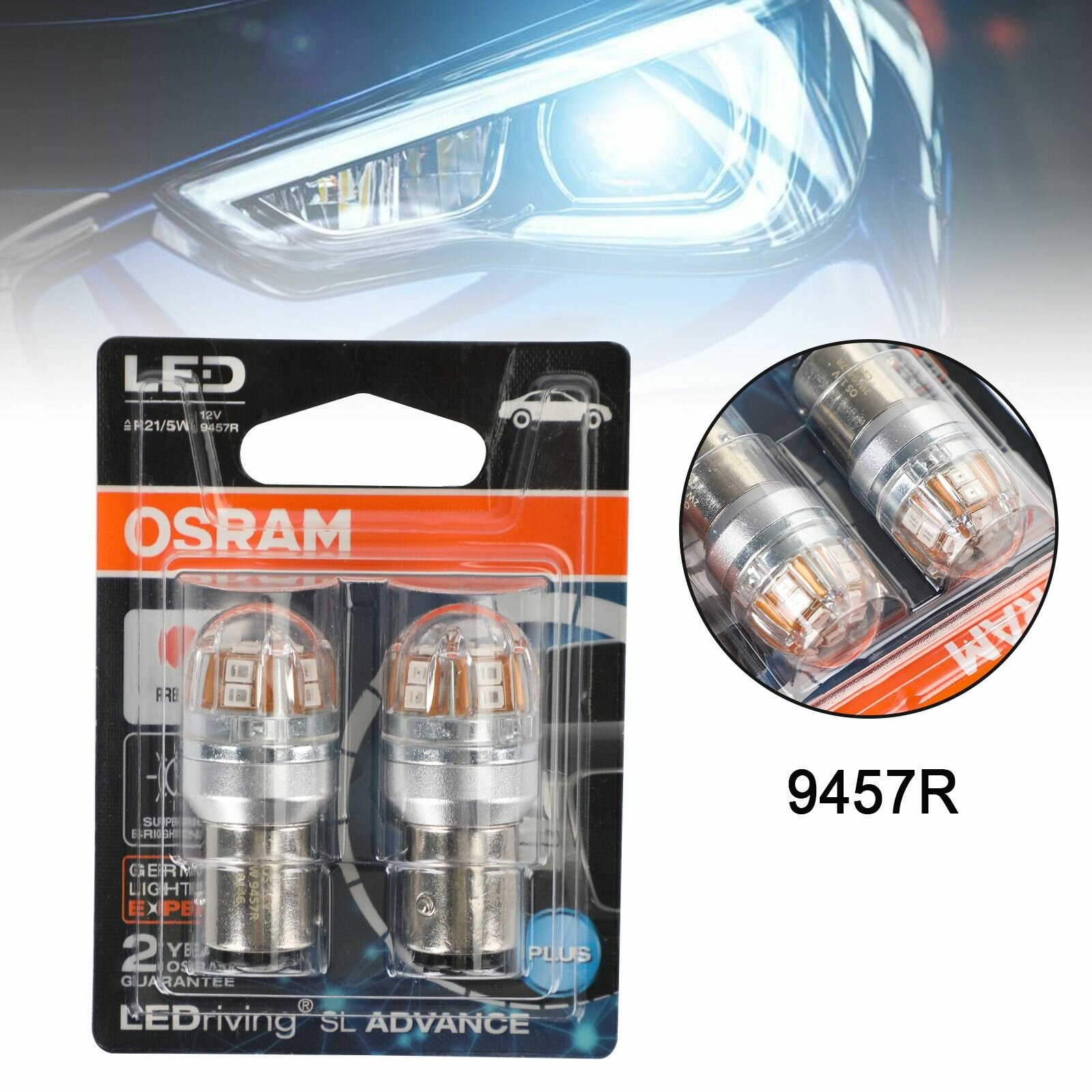 Светодиодная лампа Osram P21/5W BAY15d S25 LED Red 2шт. 9457R