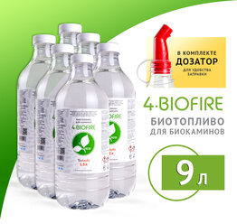 Биотопливо для биокаминов Bioteplo "4 Biofire", 9 литров (Коробка 6 бутылок по 1.5литра)