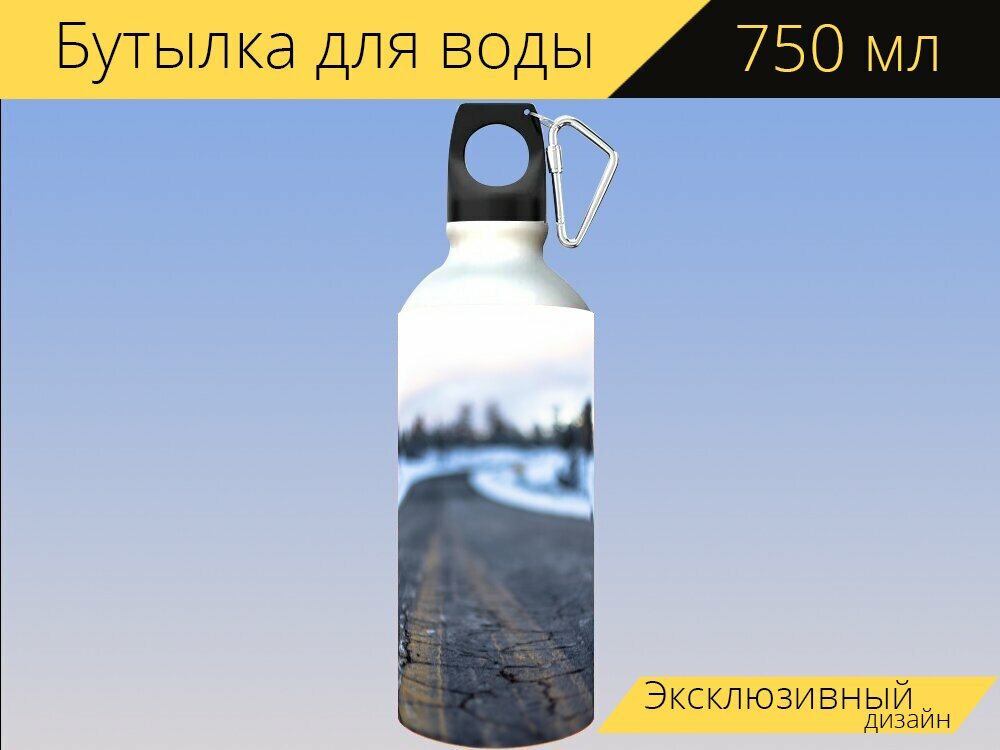 Бутылка фляга для воды "Асфальт, холодный, треснутый" 750 мл. с карабином и принтом