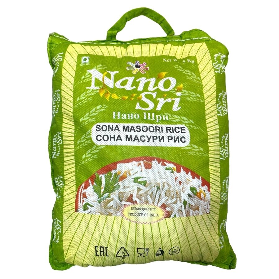 Рис индийский среднезерный Сона Масури непропаренный Nano Sri 5 кг