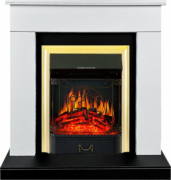 фото Камин Royal Flame Bergen разборный Белый с черным с очагом Majestic FX Brass