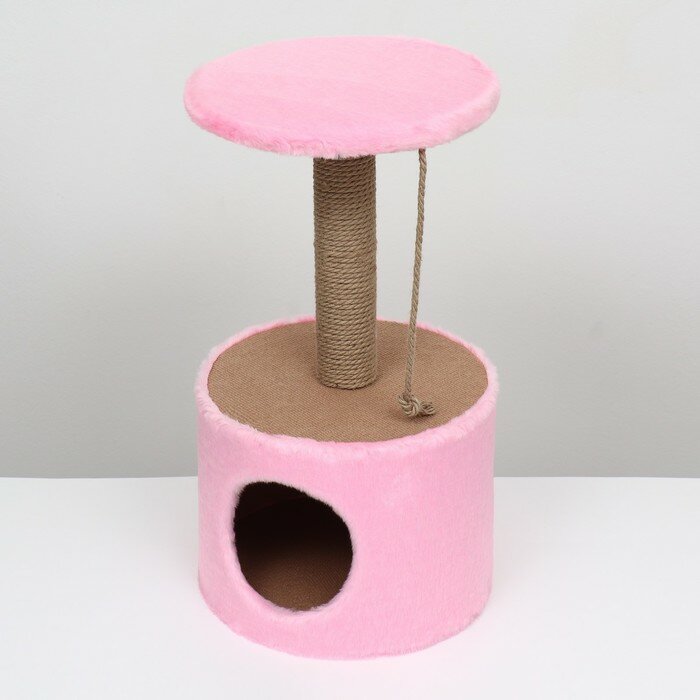 Домик для кошек с когтеточкой круглый, джут, 35 х 35 х 64 см, розовый - фотография № 3