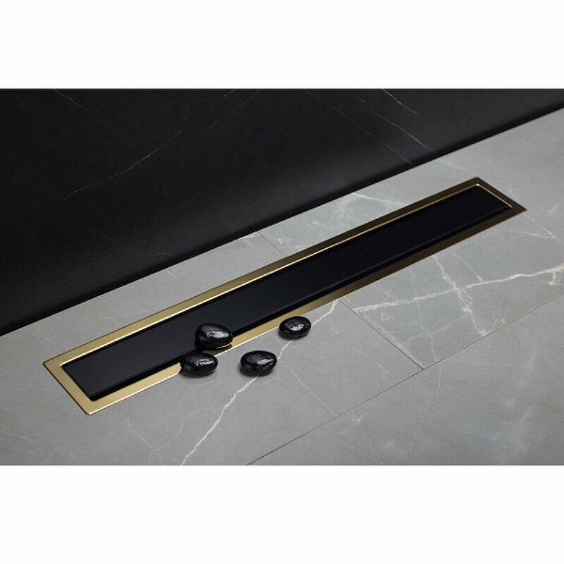 Душевой лоток Pestan Confluo Premium Line 650 Black Glass Gold 13100116 с решеткой Черный глянцевый Золото глянцевое - фотография № 8